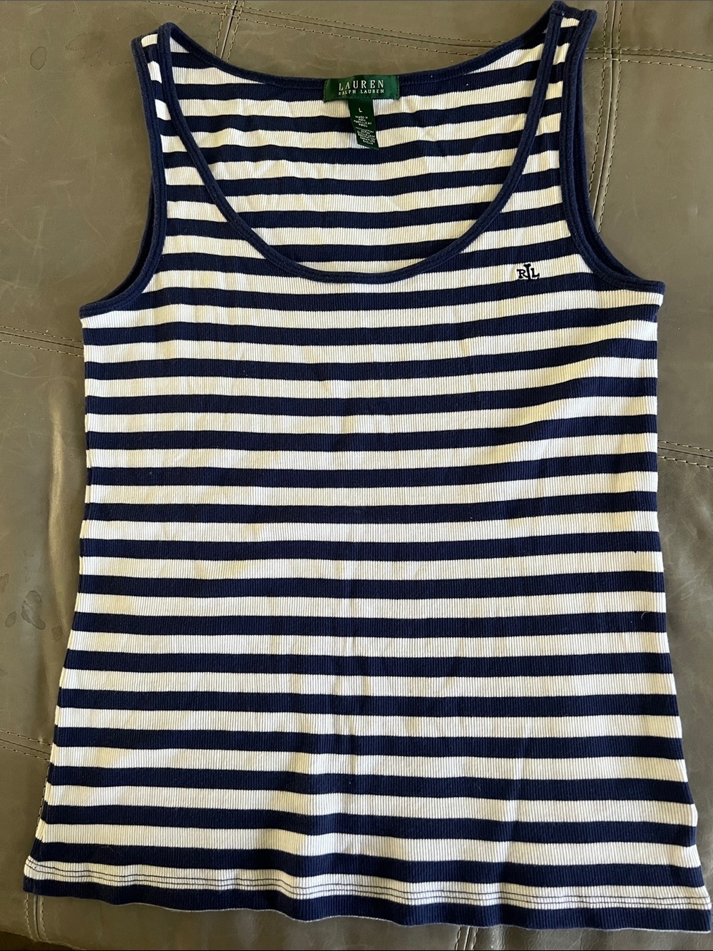 Lauren Ralph Lauren Navy and White Striped Ribbed Tank